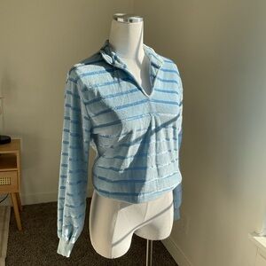 Vintage 70s Montgomery Ward Blue terrycloth striped sweater